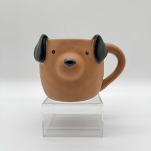 Brown Ceramic Dog Mug 3D Sculpted Puppy Face Matte Terracotta Novelty Coffee Cup